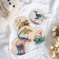 Карточки для фотосессии новорожденных малышей с дизайном "Морские животные", дерево.